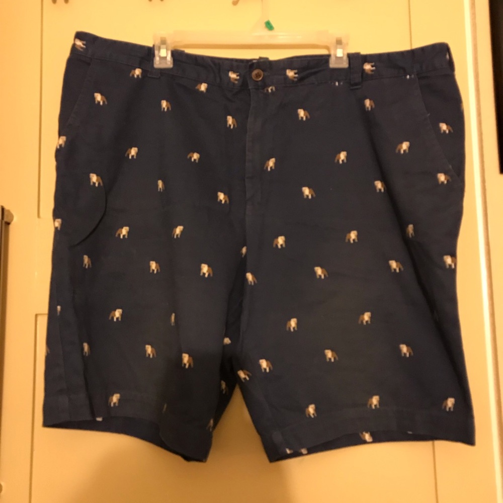 Blue shorts with pugs